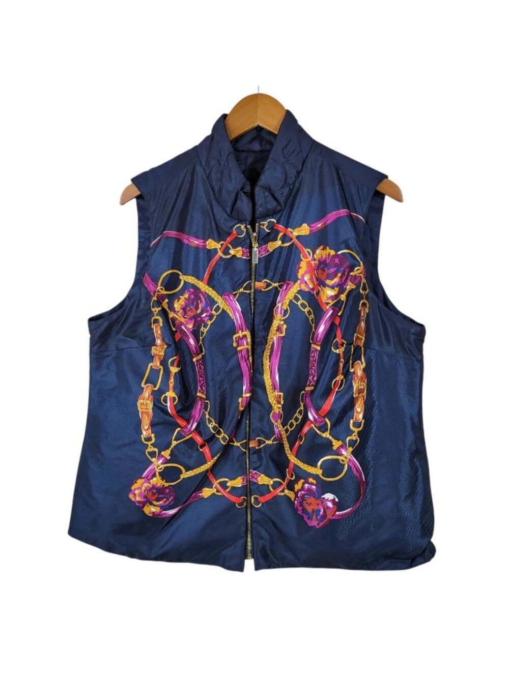 Charter Club Reversible Puffer Vest Plus 1X Equestrian Horse Bridle Quilted Navy
